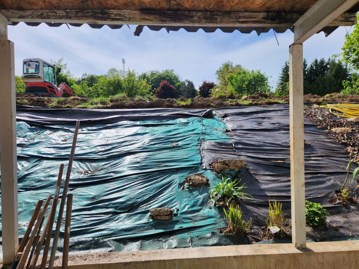 Talus ballast - Pose géotextile